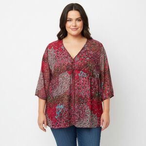 NWT Pure Energy Pink Paisley 3/4 Sleeve Blouse Size 3